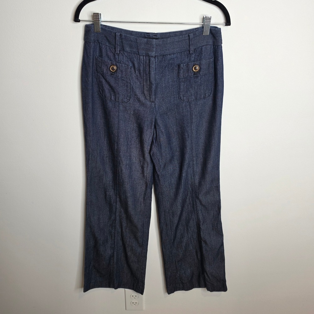 Talbots Wide Leg Trousers Women 6P Blue Lyocell Cotton Blend Pants